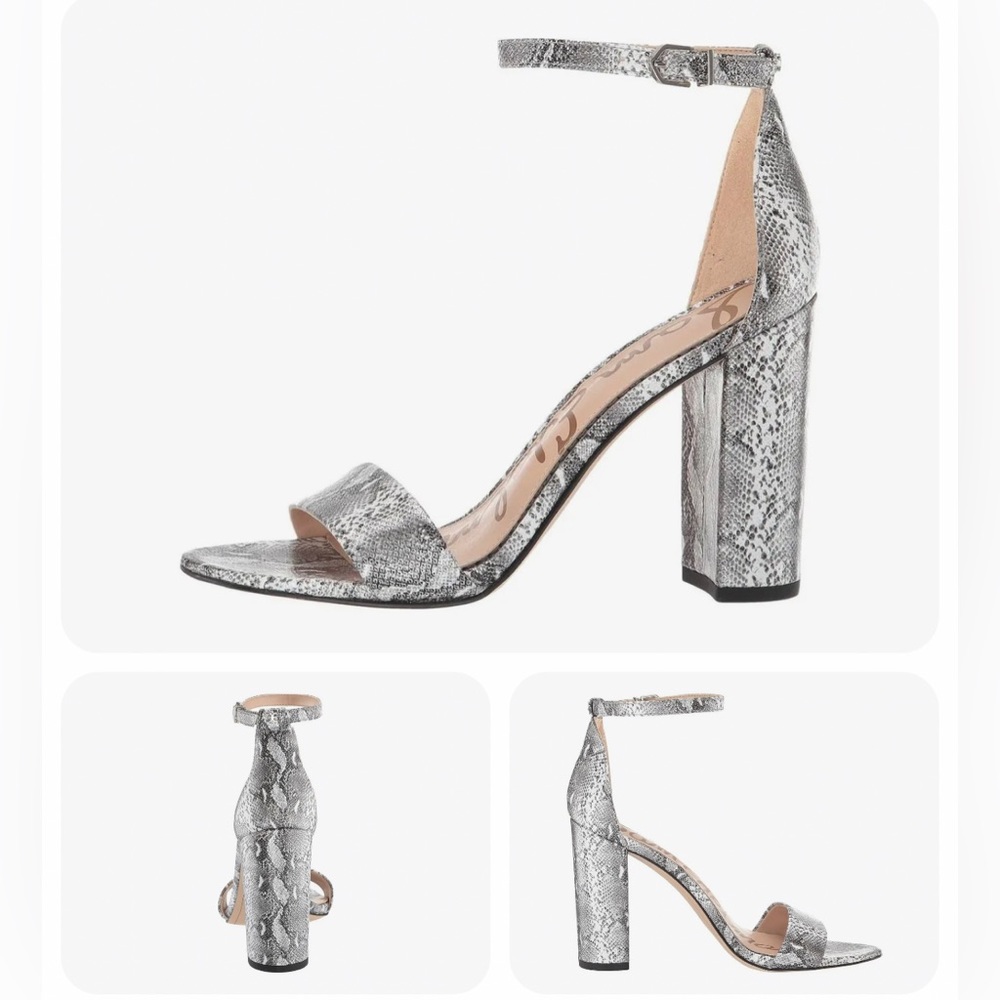 Sam Edelman Yaro High Heel Leather Sandals Shoes‎ Silver Snake Shimmer Women’s 7